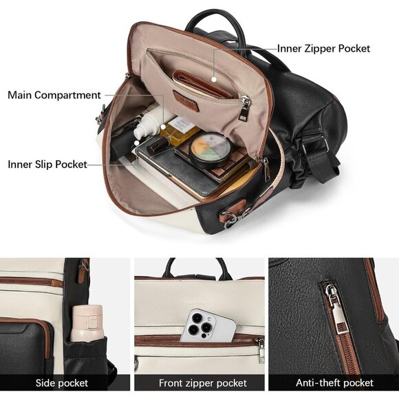 Women\'s Leather Backpack Purse Travel Shoulder Bag with Wristlet Large Capacity main image 6